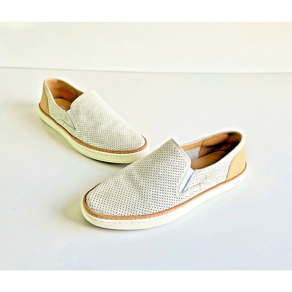 UGG Adley Perf Slip On Sneakers Stardust Sz 8.5 39.5 White Sparkly Suede Flats